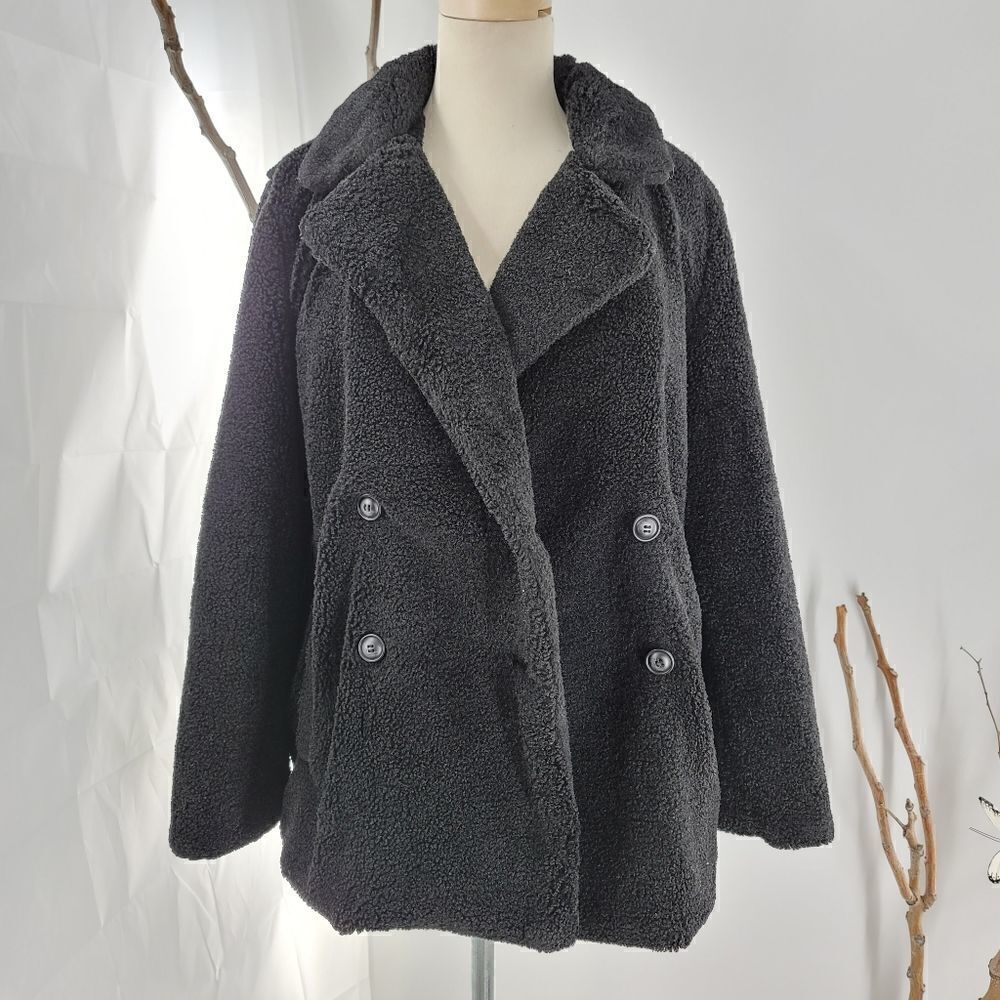 Unbranded oversized teddy bear plush pea coat black
